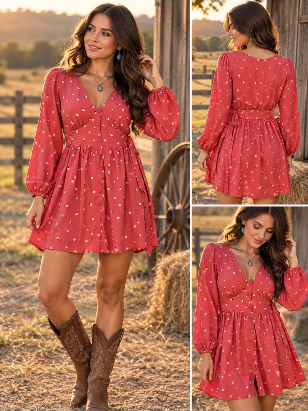 GB Gianni Bini Red Floral Button Front Mini Dress Size 1 NWT